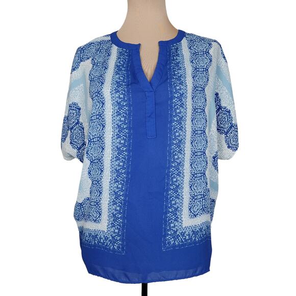 Rose + Olive Medium Blue Top Blouse - Picture 1 of 5